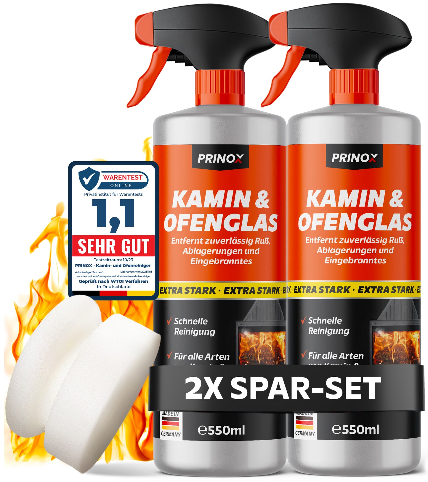 2x Kaminscheibenreiniger + 1x Schwamm