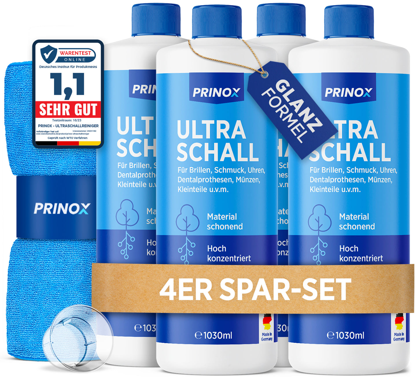 4x Ultraschallreiniger 1L + 1x Mikrofasertuch