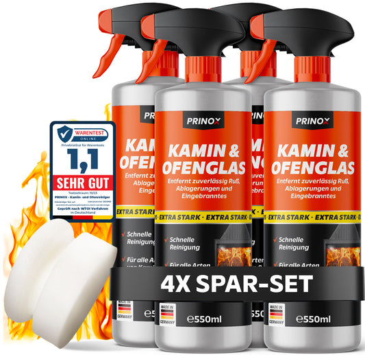 4x Kaminscheibenreiniger 580ml + 2x Schwämme