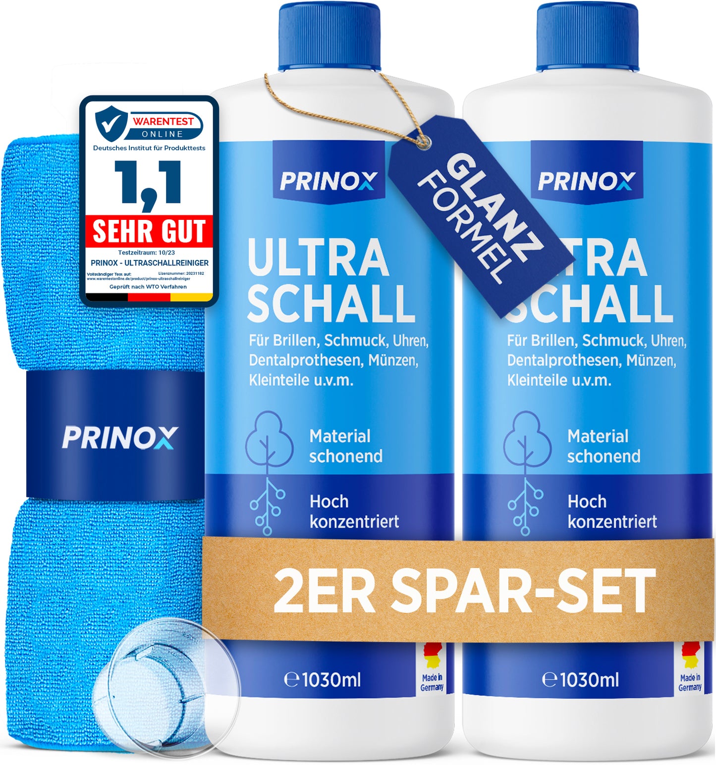 2x Ultraschallreiniger 1L + 1x Mikrofasertuch