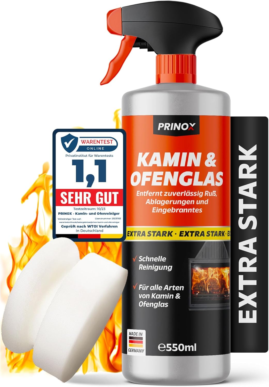 1x Kaminscheibenreiniger 550ml + 1x Schwamm
