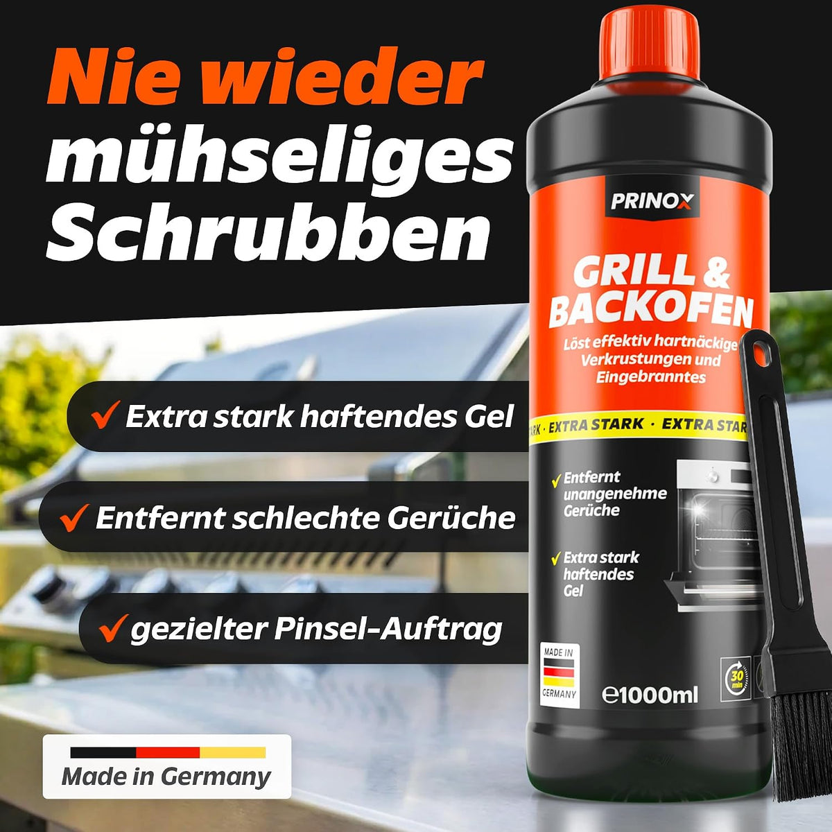 1x Backofen & Grillreiniger Gel 1000ml, 1x Reinigungspinsel (205*58mm),