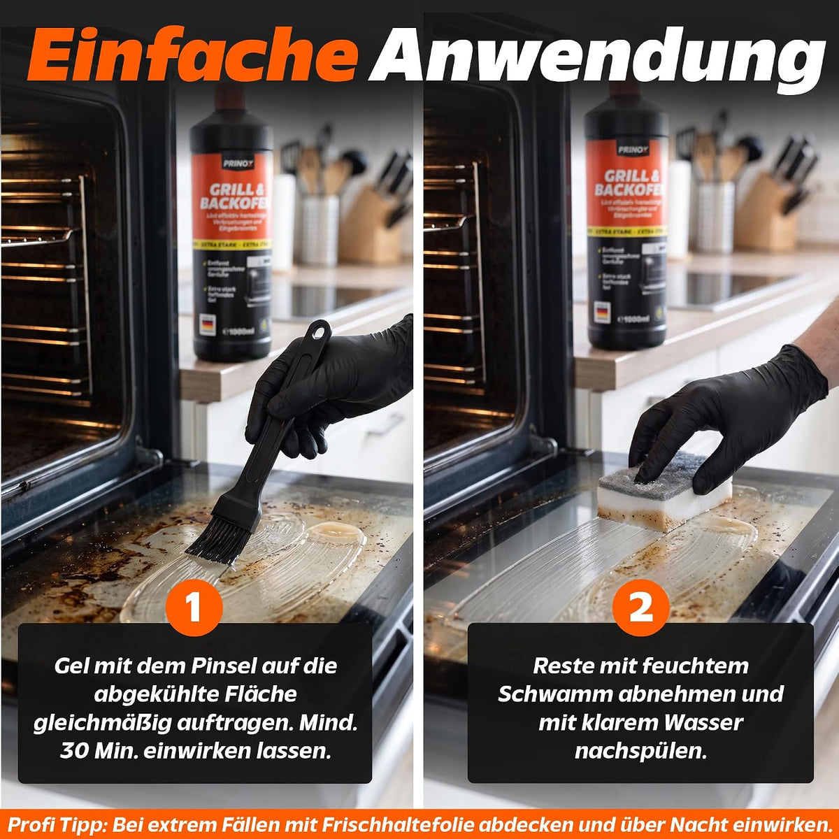 1x Backofen & Grillreiniger Gel 1000ml, 1x Reinigungspinsel (205*58mm),