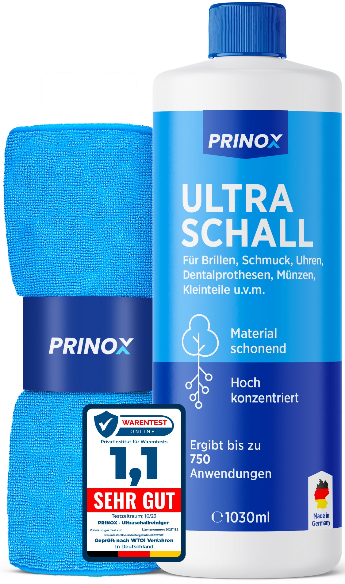 PRINOX Ultraschallreiniger Konzentrat inkl. Mikrofasertuch 1000ml