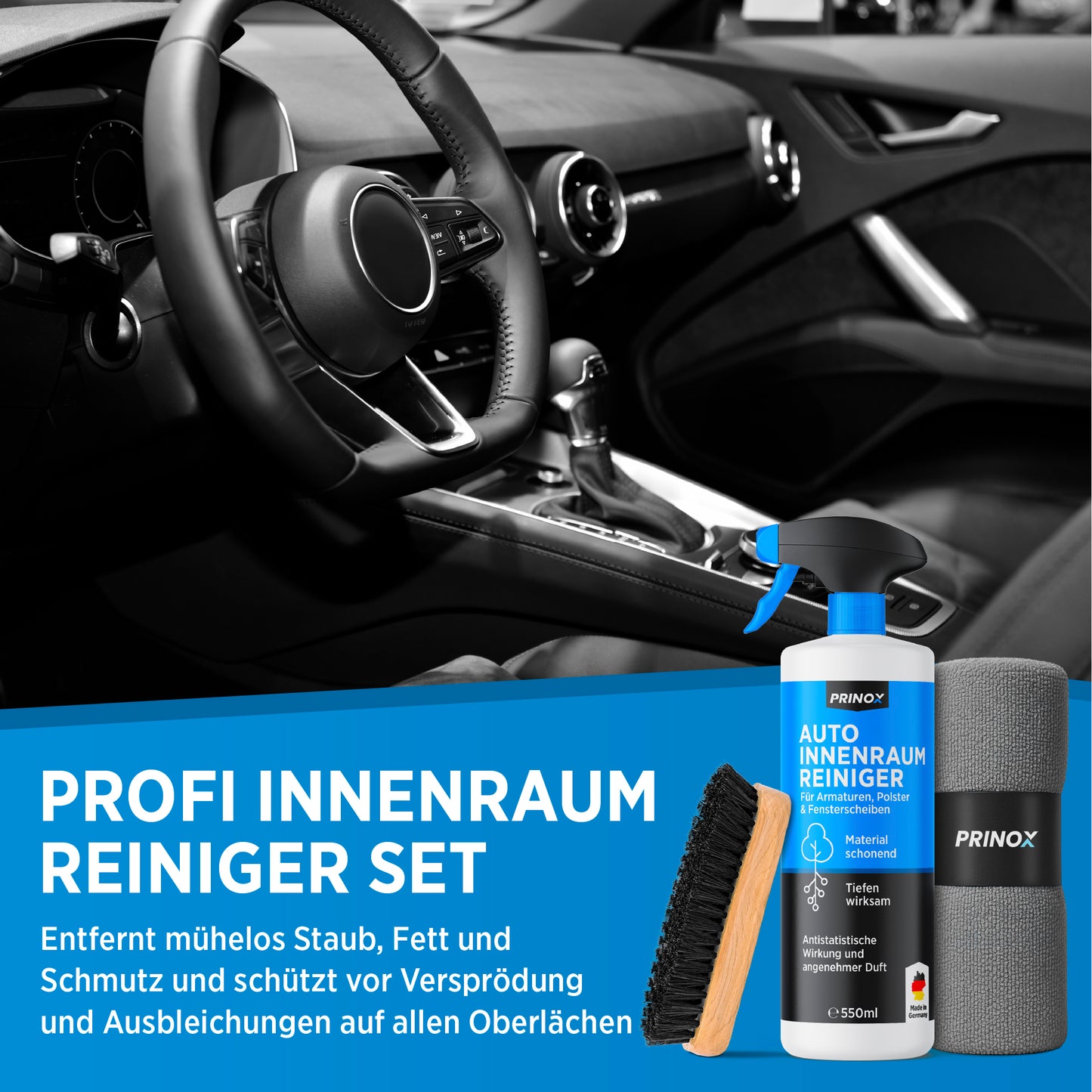 1x Auto Innenraumreiniger 550ml + 1x Tuch + 1x Bürste