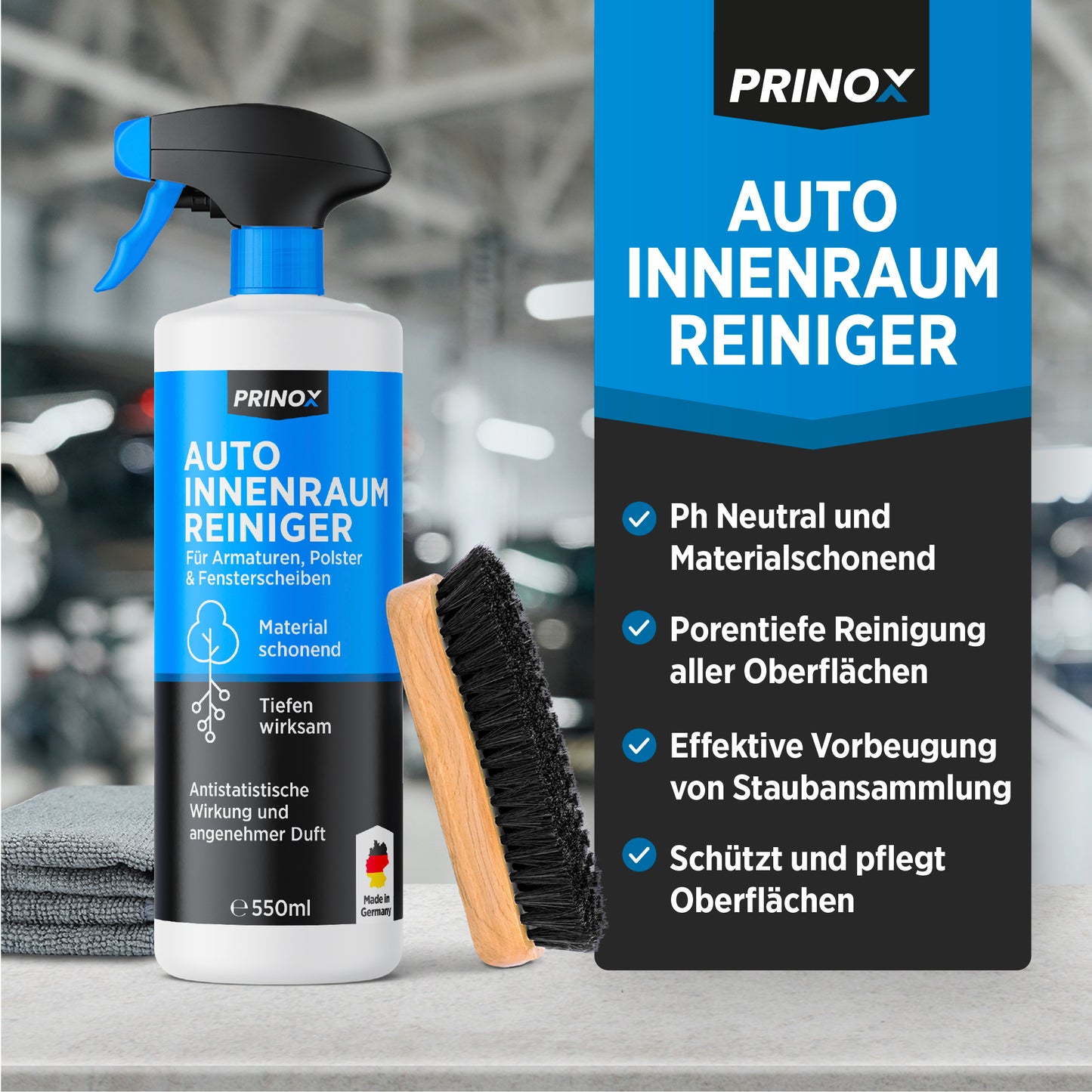 1x Auto Innenraumreiniger 550ml + 1x Tuch + 1x Bürste