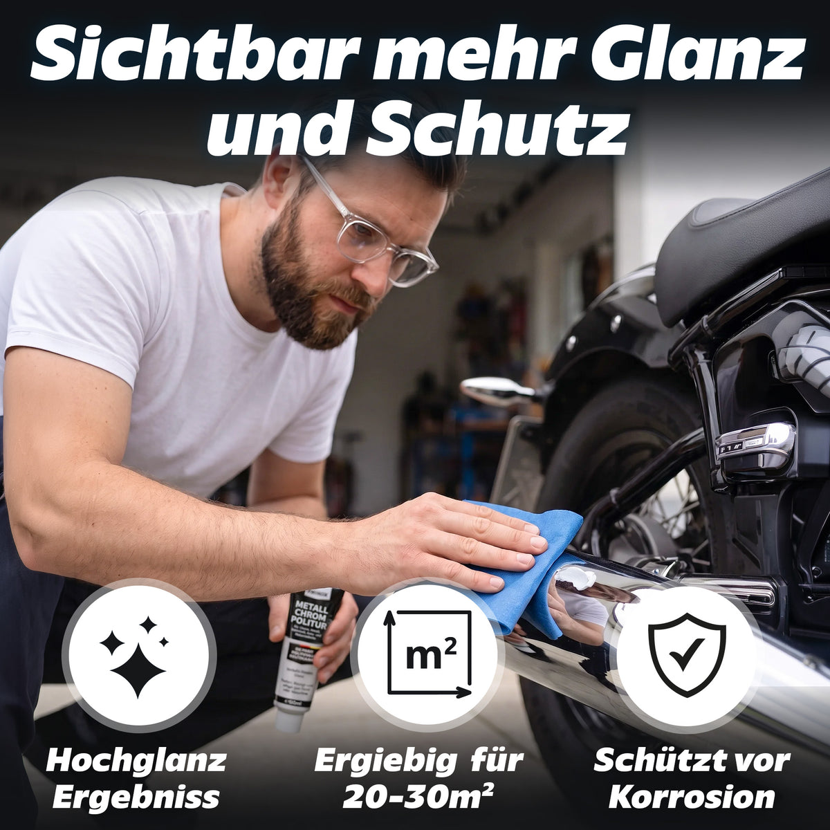 1x Metall Chrom Politur 150ml + 1x Tuch