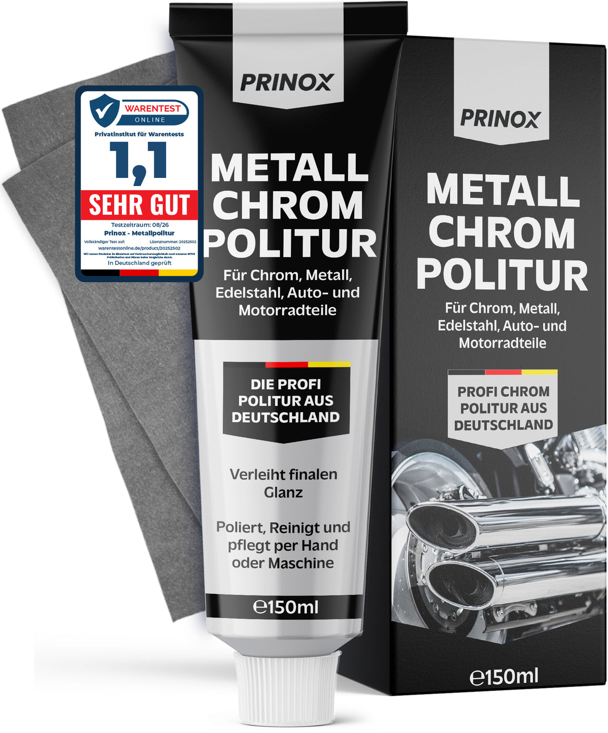 1x Metall Chrom Politur 150ml + 1x Tuch