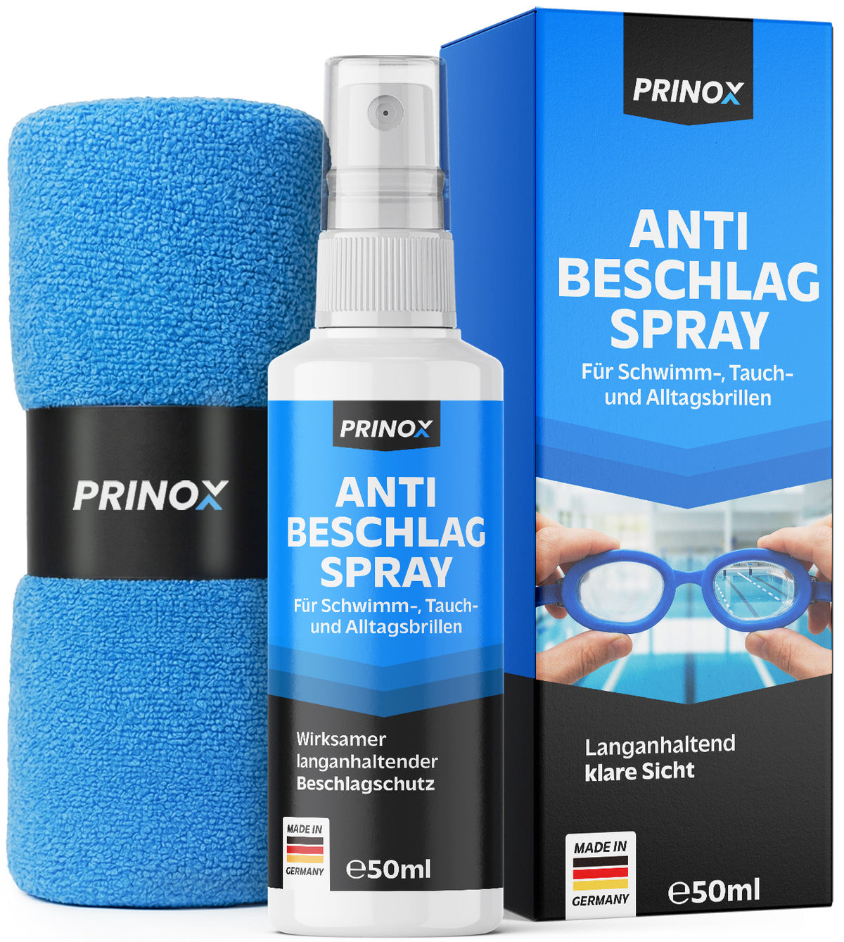 Anti Beschlag Spray 50ml, Tuch (blau)