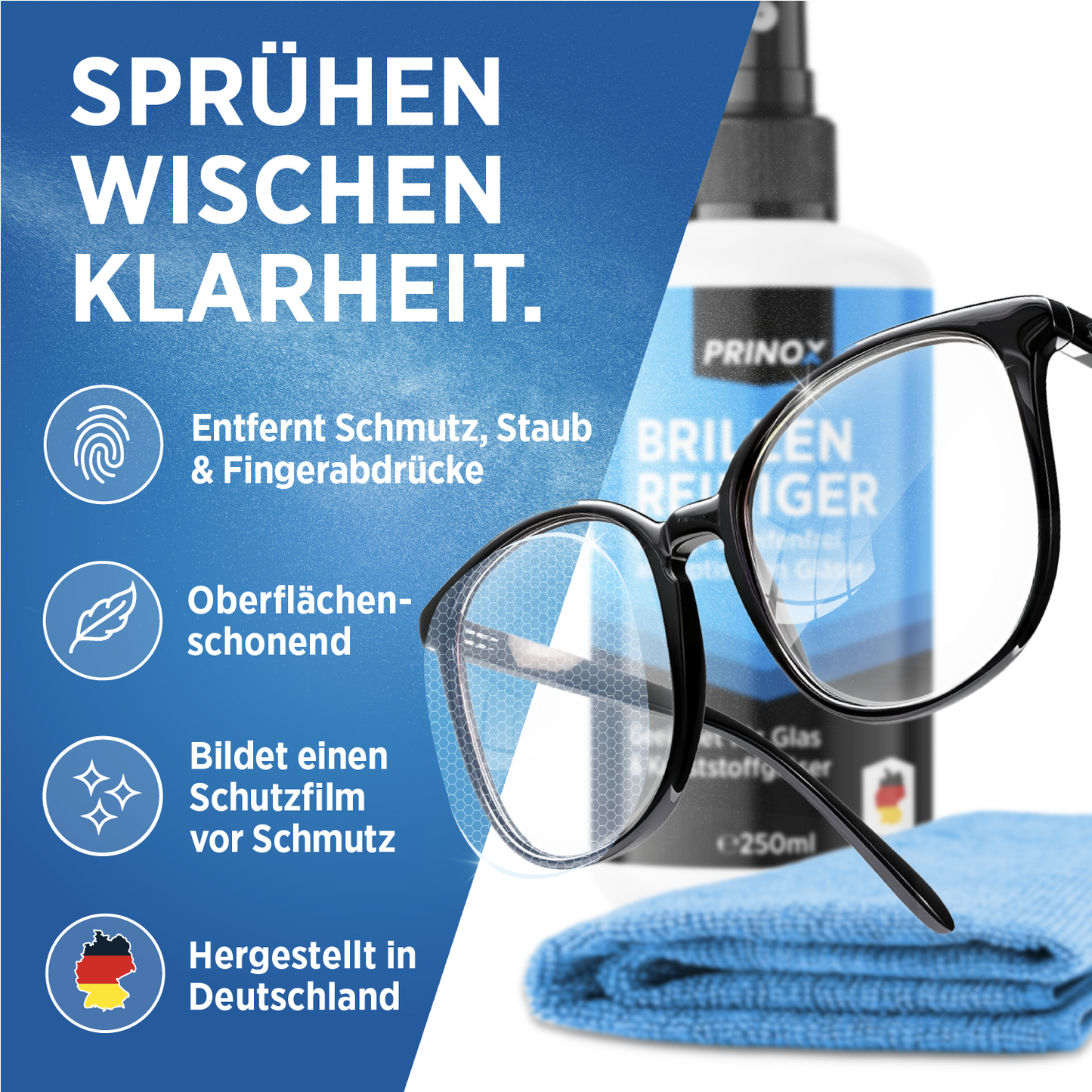 1x Brillenreiniger 250ml Set (inkl. 1x Tuch)