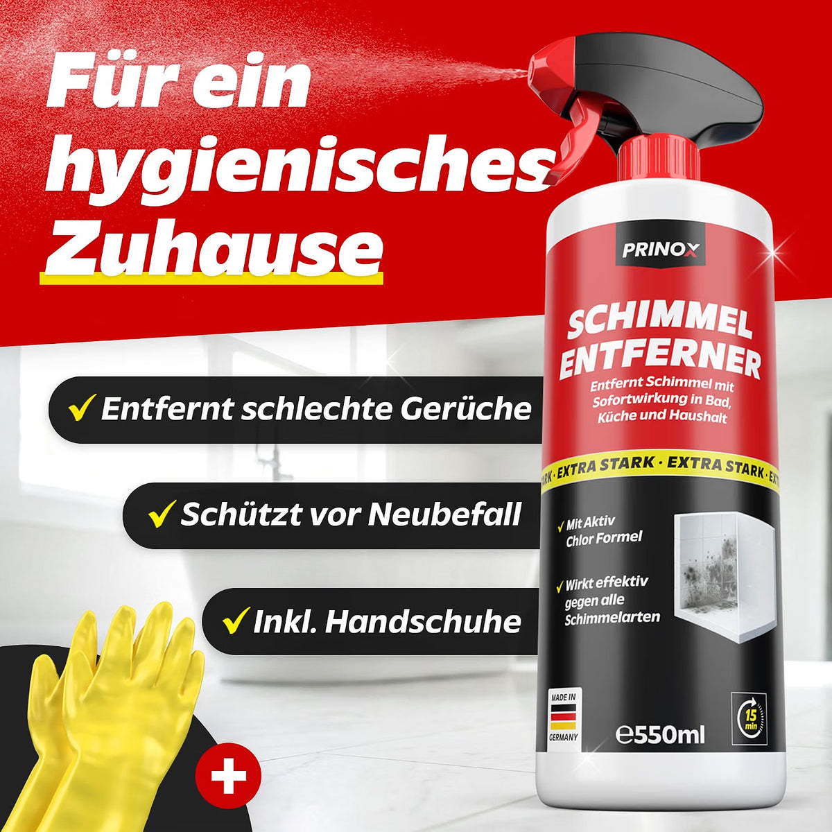 2x Schimmelentferner 550ml + 1x Paar Handschuhe